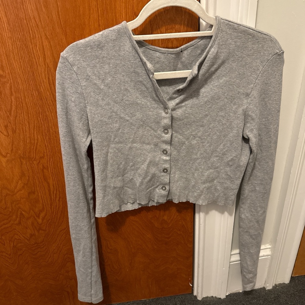 Brandy Melville Gray Long Sleeve Button-Up Top